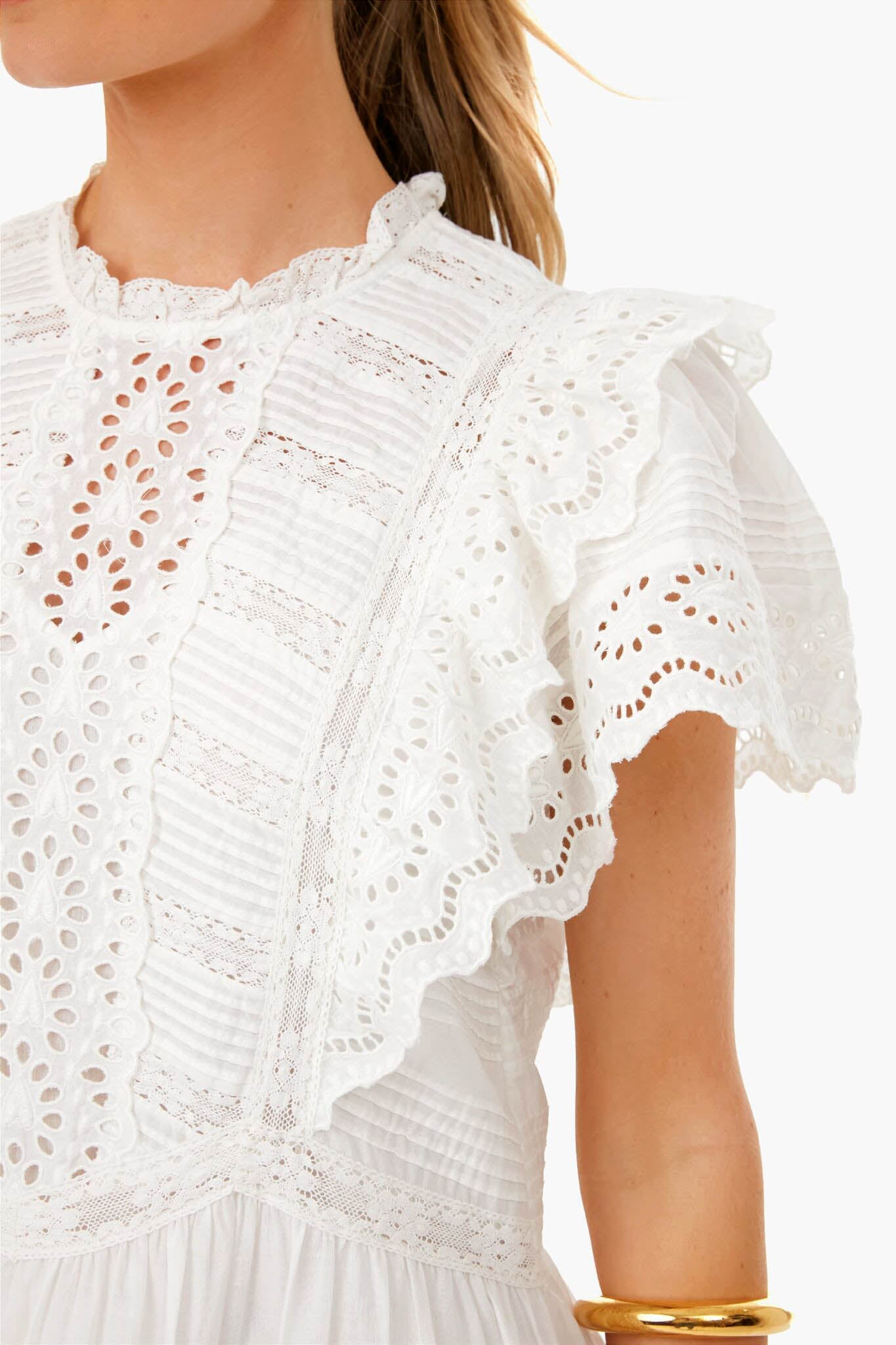 White Georgina Eyelet Short Sleeve Tunic Dress