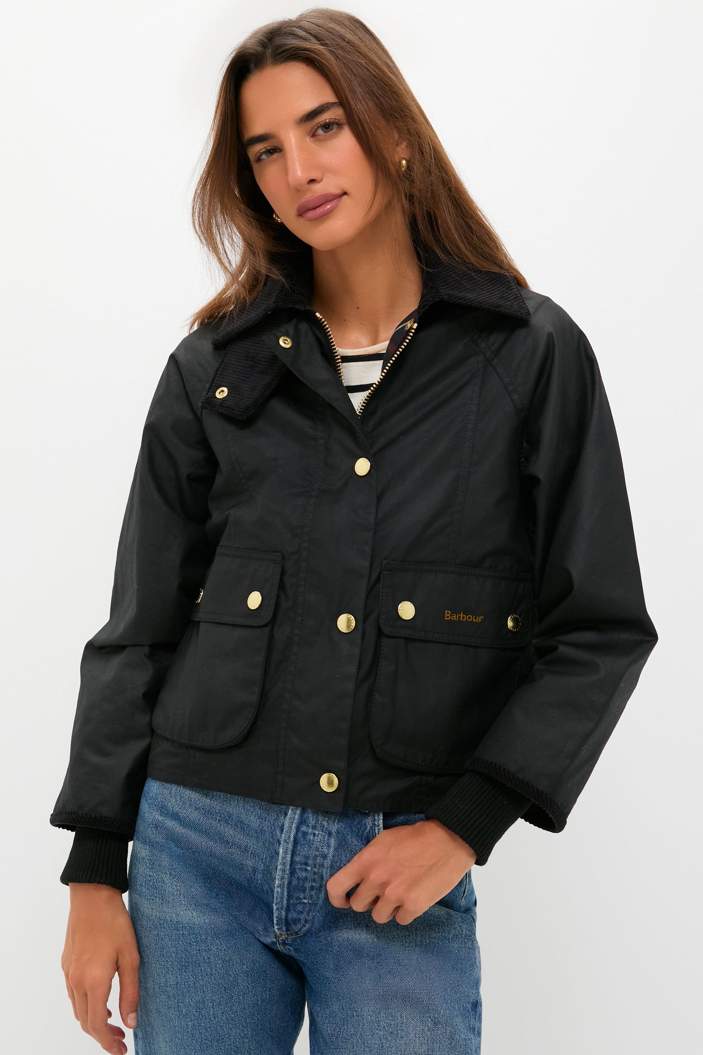 Black Cropped Beadnell Wax Jacket