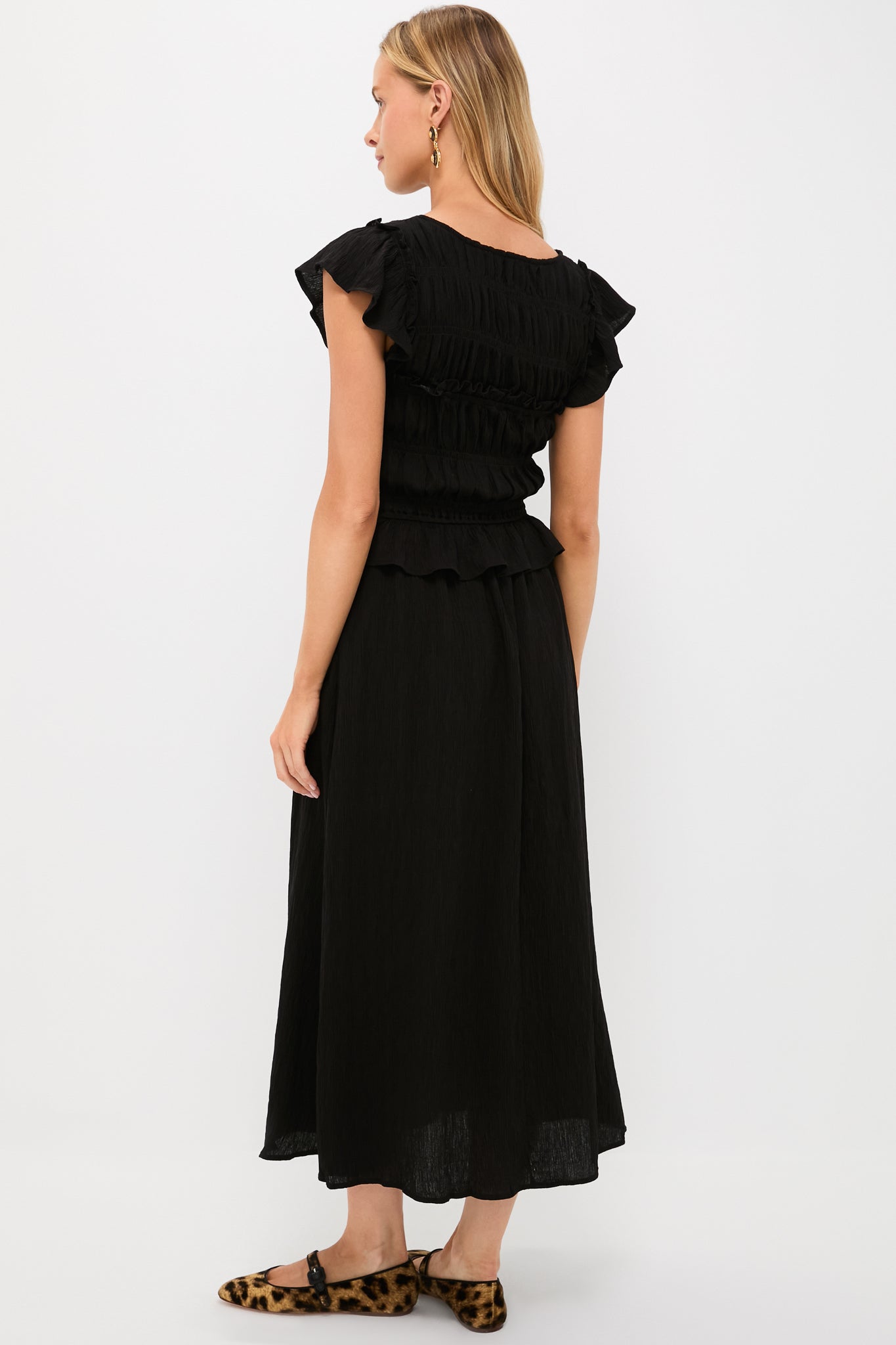 Black Flutter Sleeve Midi Dress