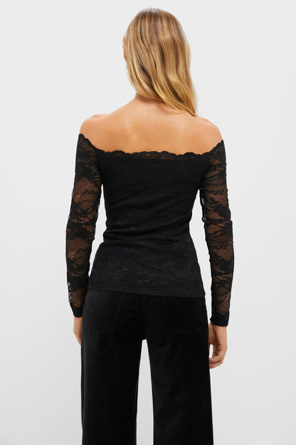 Black Lace Off the Shoulder Bari Top