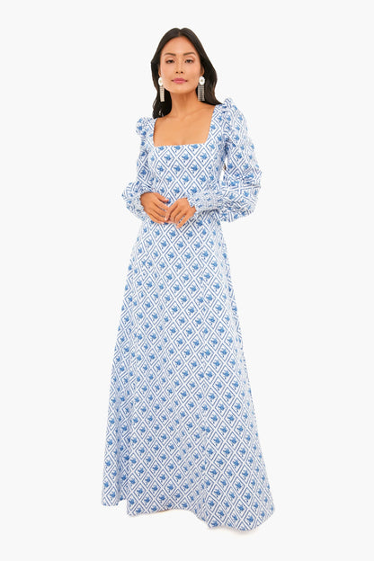 Blue Diamond Toile Elliot Maxi Dress
