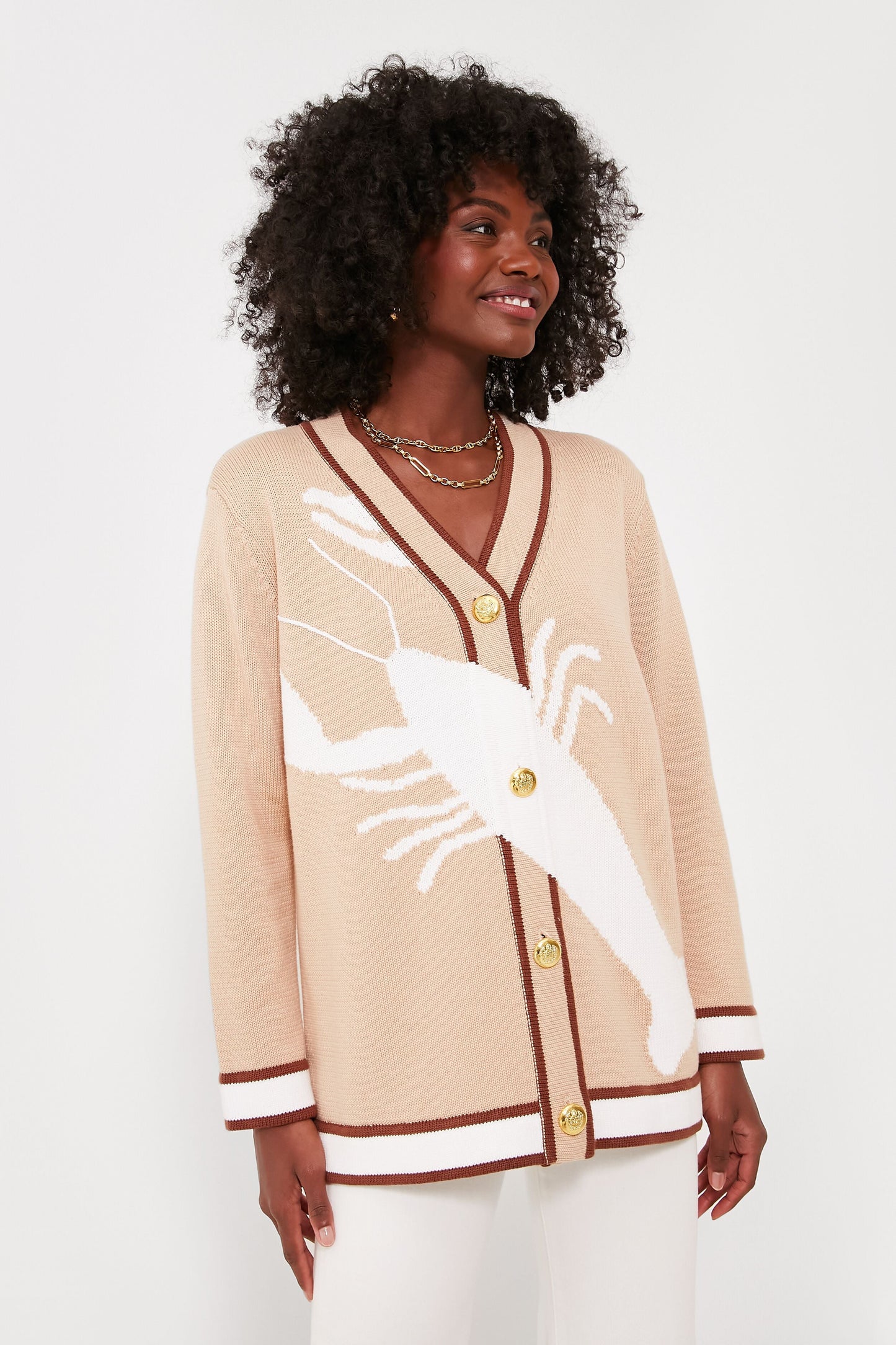 Tan Lobster Cotton Lauren Cardigan