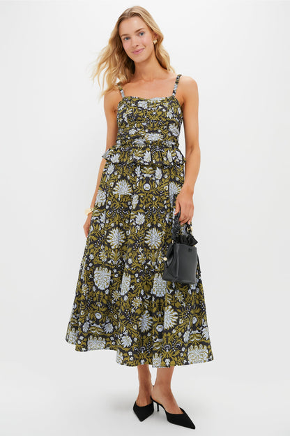 Black Floral Peplum Myles Midi Dress