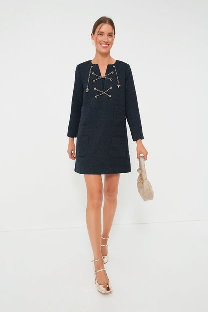 Navy Tie Tweed Kelly Dress