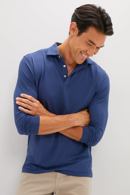 Navy Lyons Performance Jersey Long Sleeve Polo