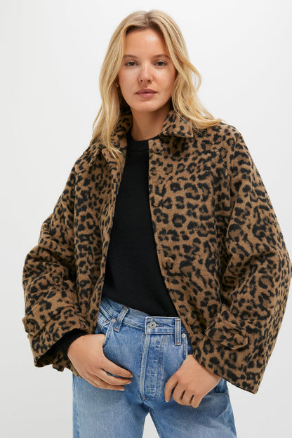 Brushed Wool Leopard Drew Short Trench Coat