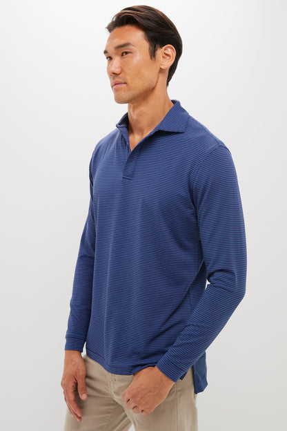 Navy Lyons Performance Jersey Long Sleeve Polo
