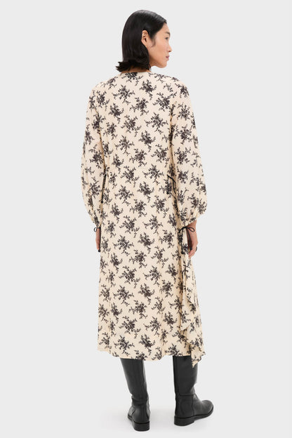 Cream Joan Print Tie Front Midi Dress