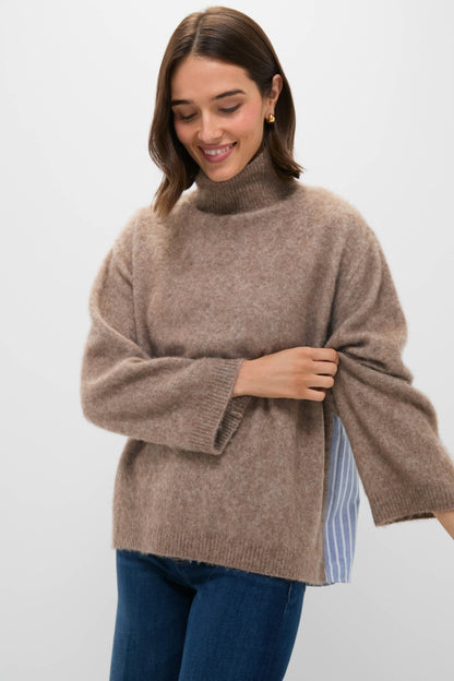 Camel Mallory Combo Knit Turtleneck Sweater