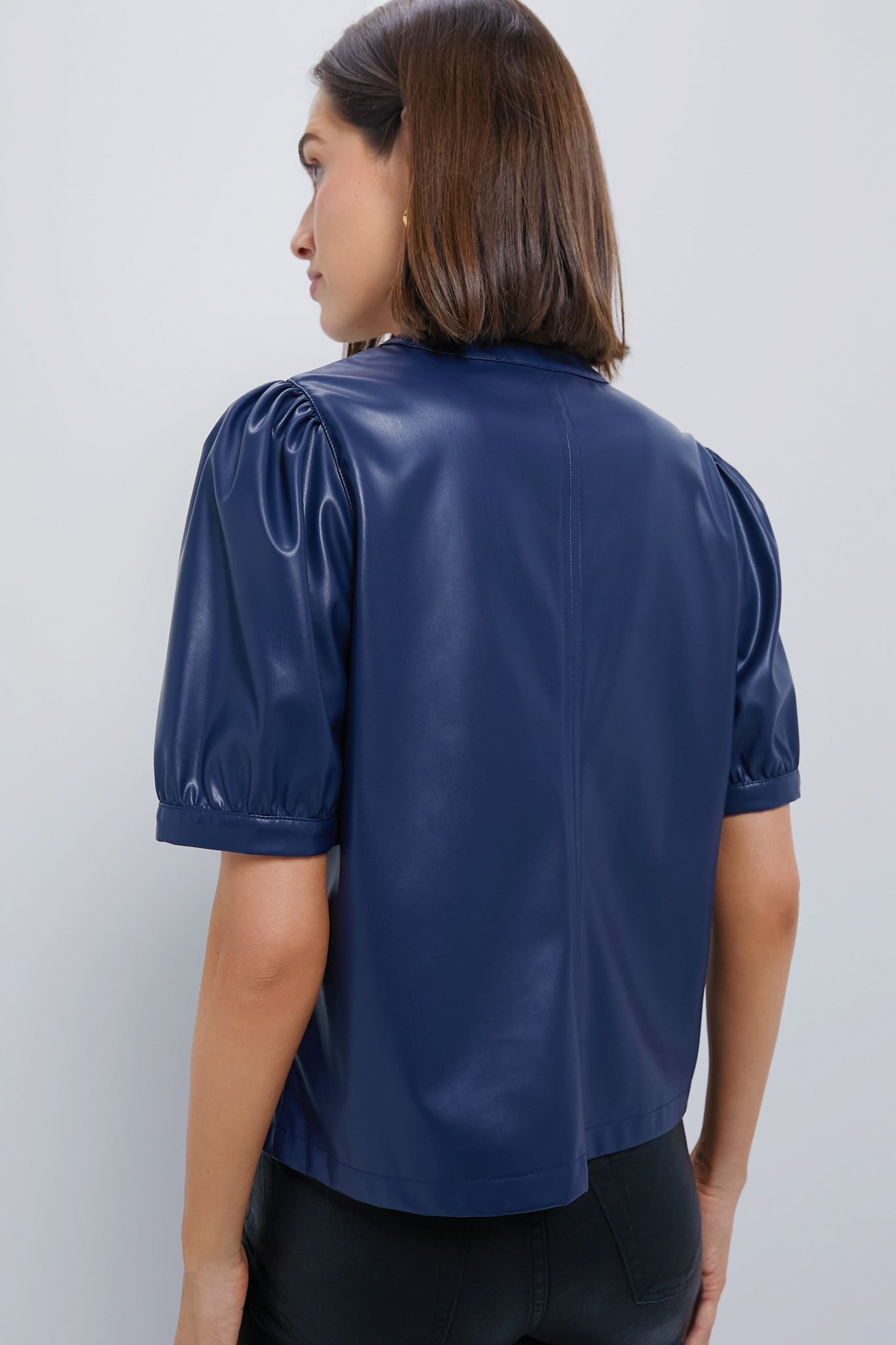 Navy Faux Leather Min Top