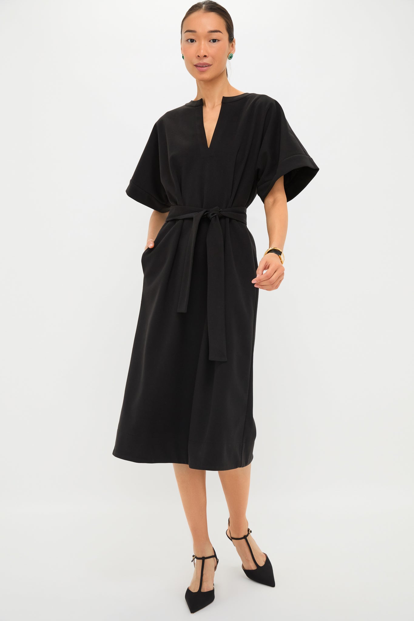 Black Double Face Flannel Gianna Dress