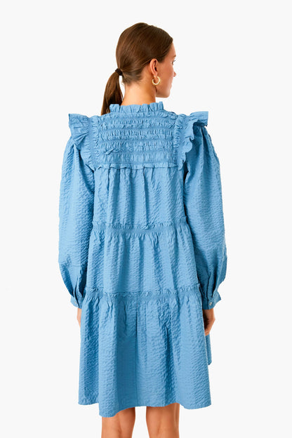Blue Sevyn Solid Seersucker Button Down Dress