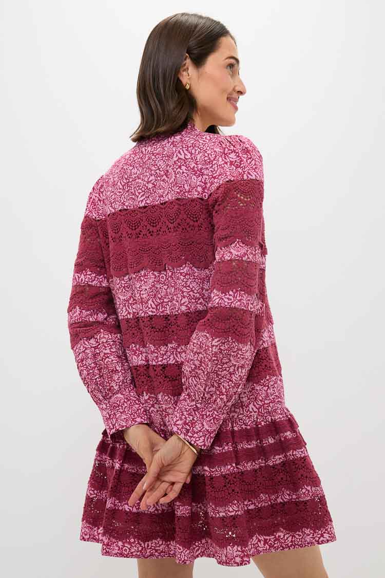 Lace Trim Maroon & Pink Floral Emmie Mini Dress