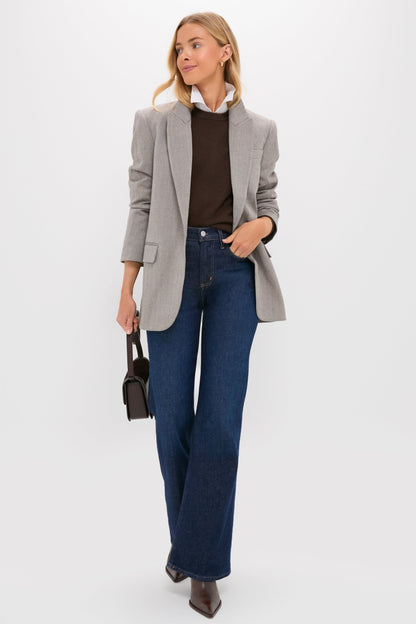 Gray Herringbone Suede Patch Leo Blazer