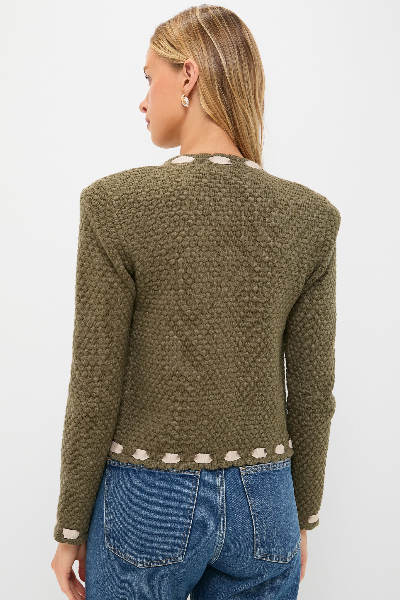 Army and Biscuit Astor Contrast Trim Cardi