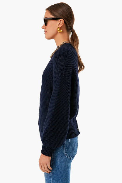 Dark Navy Button Back Crewneck Sweater