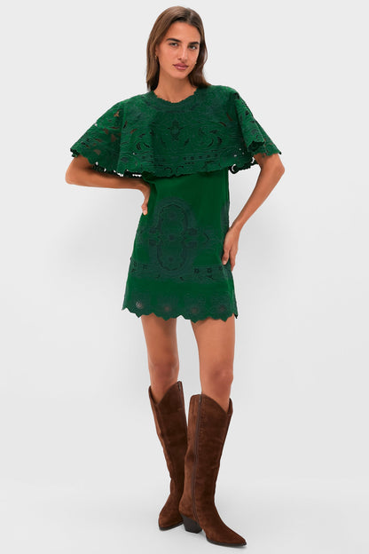 Green Ceci Embroidery Capelet Mini Dress