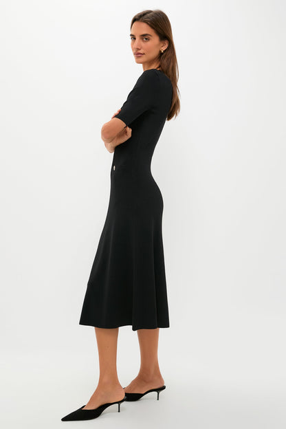 Black Knit Fit and Flare Mellor Midi Dress