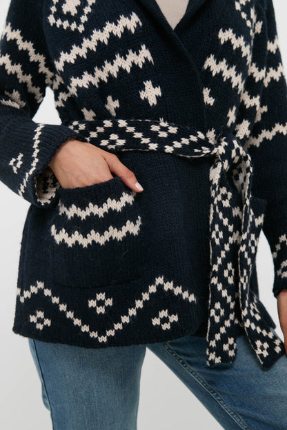 Navy and Cream Reversible Shepherd Cardigan