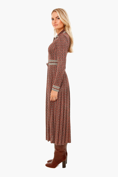 Sun Geo Silky Knit Shirt Dress