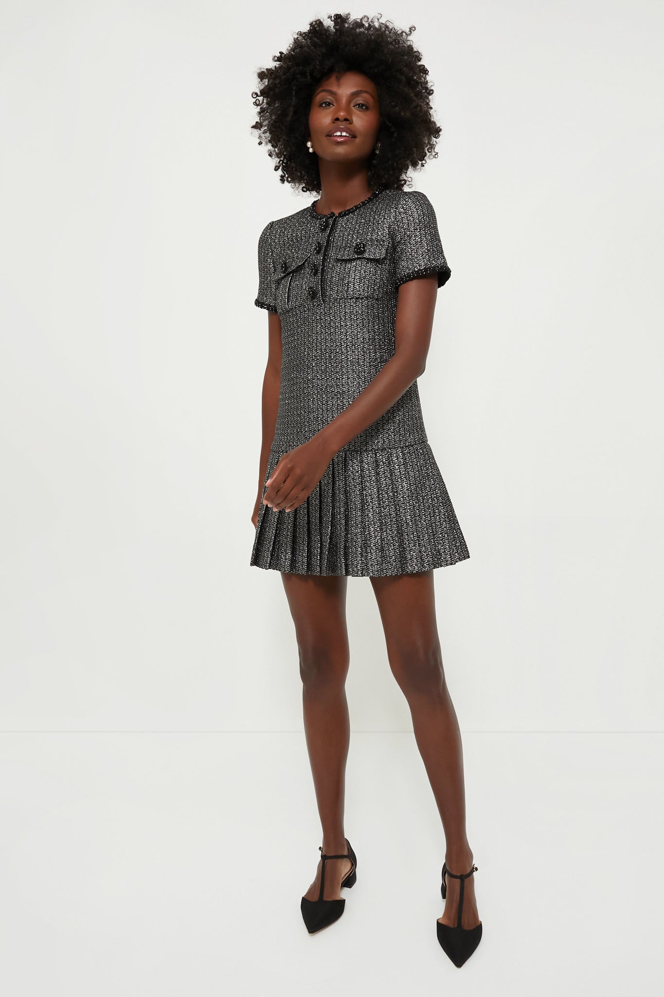 Black Metallic Boucle Mini Dress