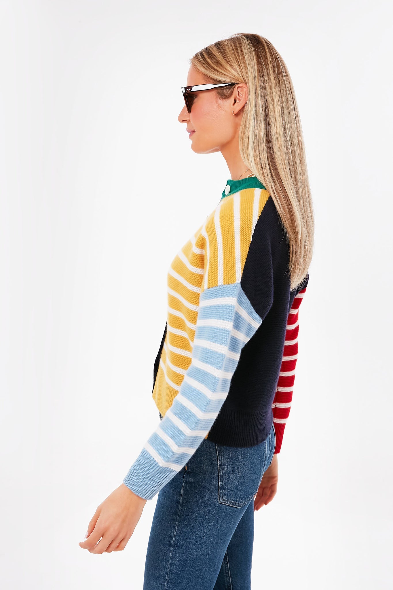 Multi Striped Color Block Cashmere Cardigan