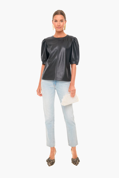 Vegan Leather Puff Sleeve Top