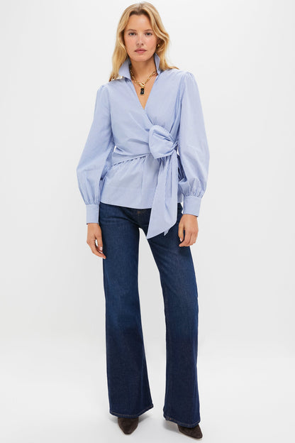 Continental Stripe Tie Front Bow Bea Blouse