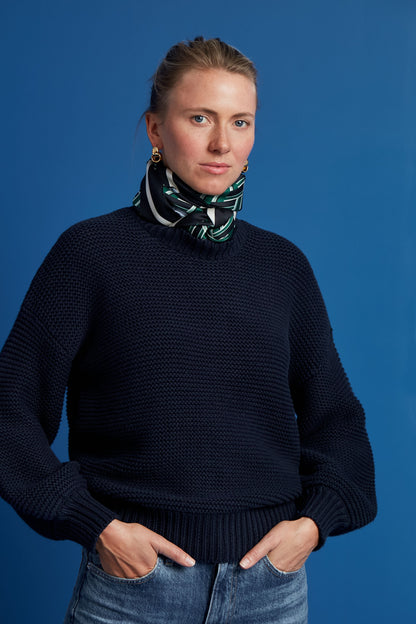 Dark Navy Button Back Crewneck Sweater