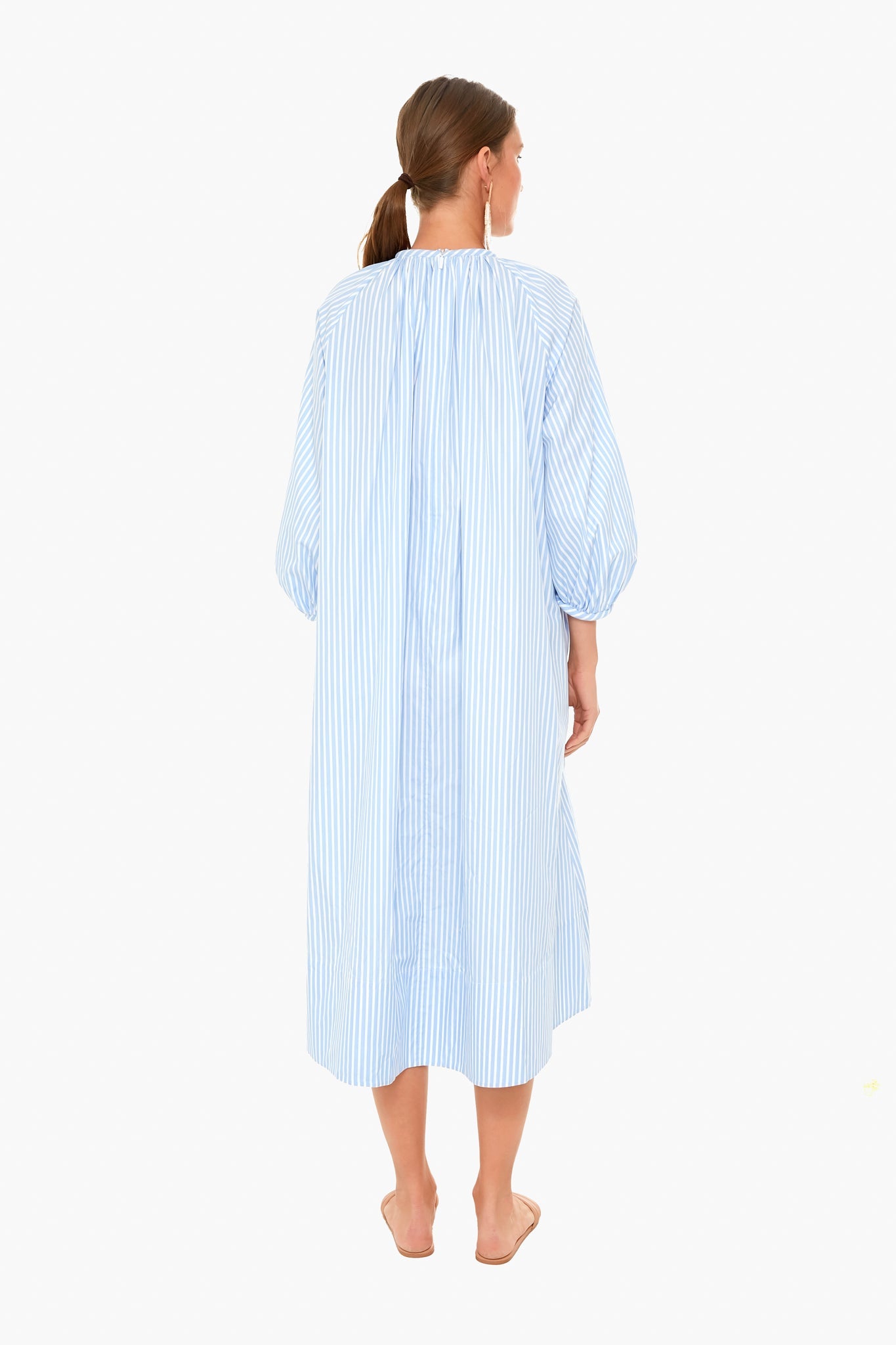Awning Stripe Shirred Neck Pitched Dress