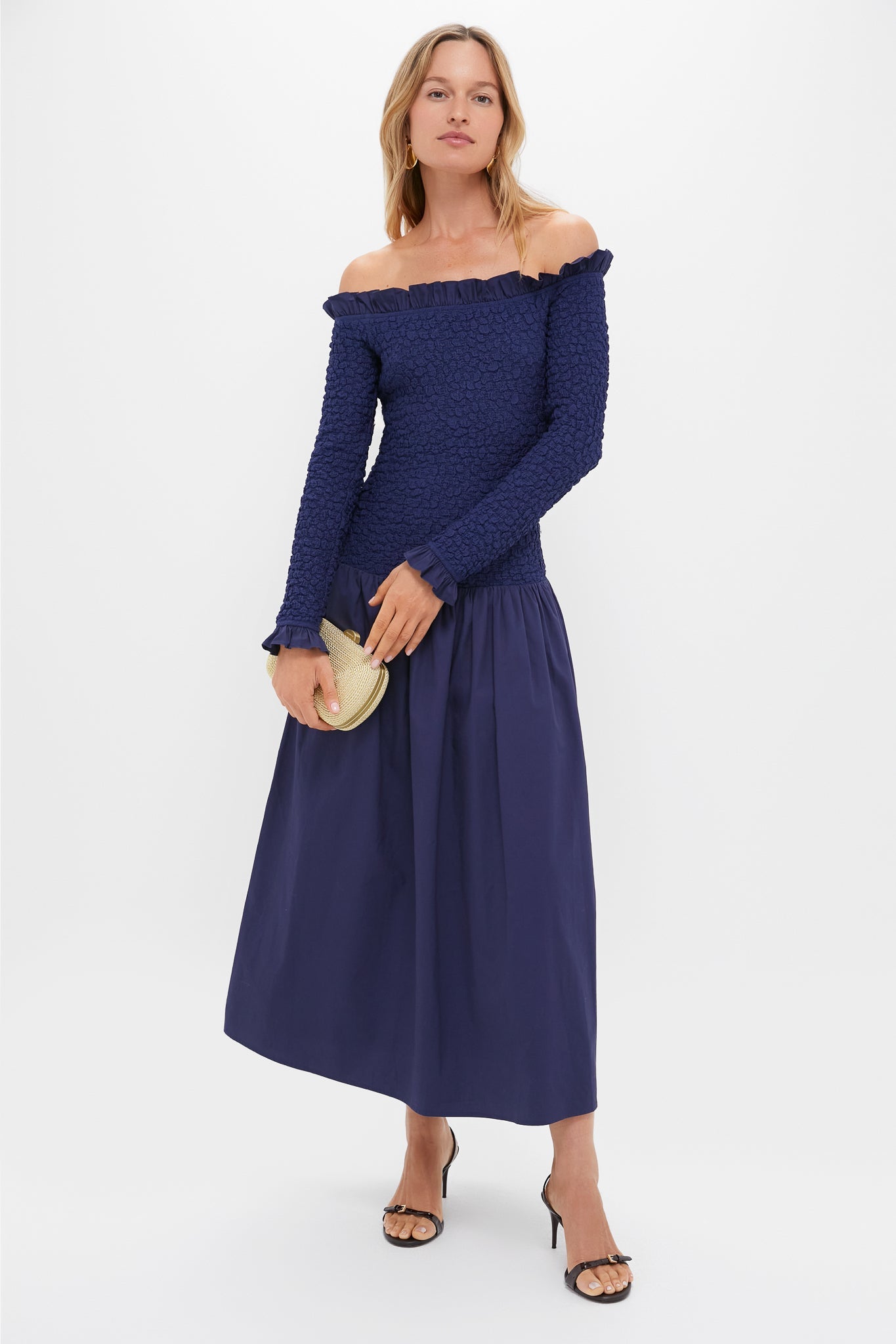 Navy Mixed Media Angola Maxi Dress