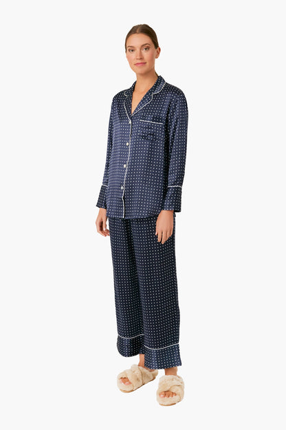 Navy Silk Polka Dot Classic Pajama Set