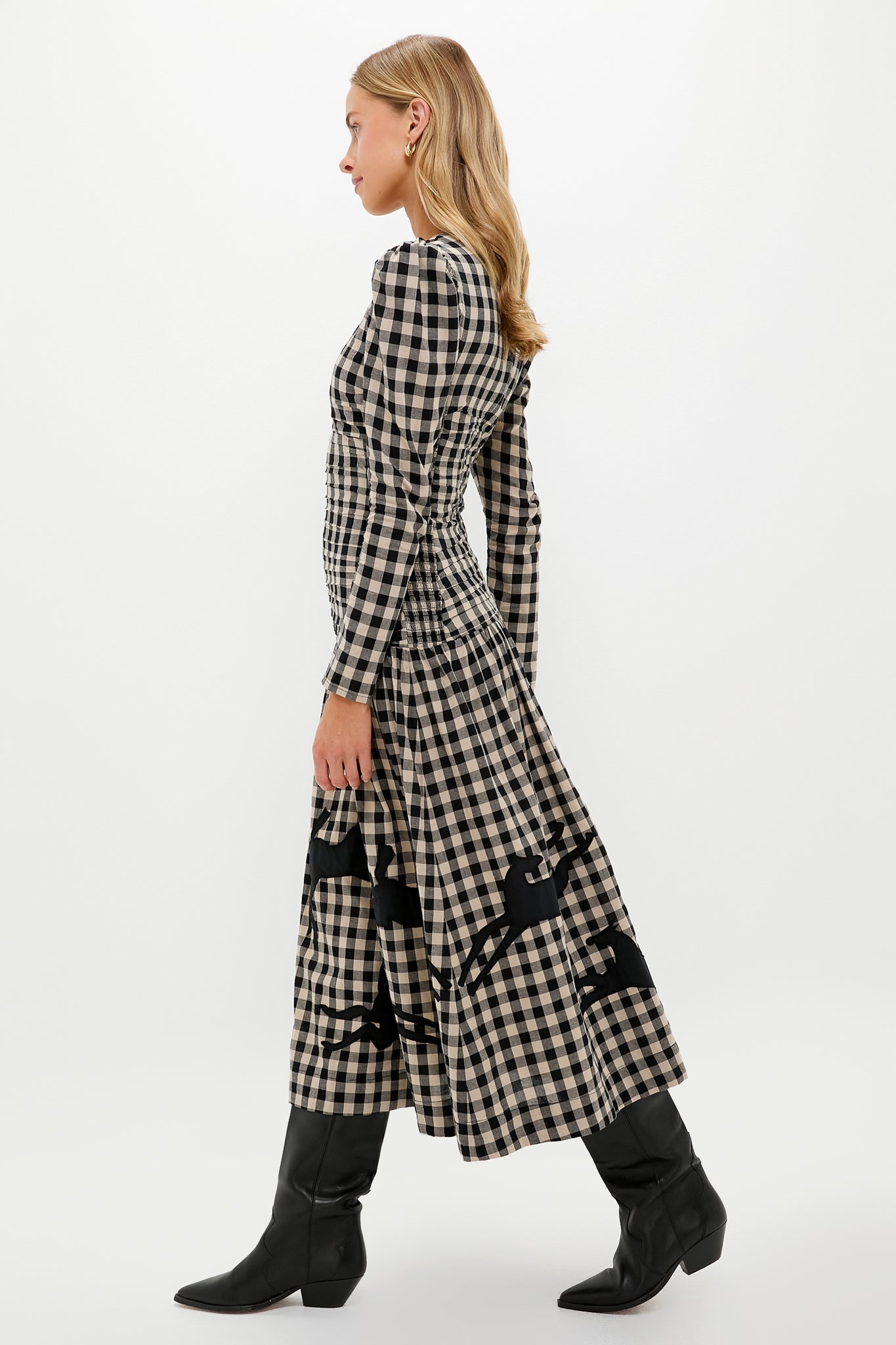 Black Plaid Malika Midi Dress