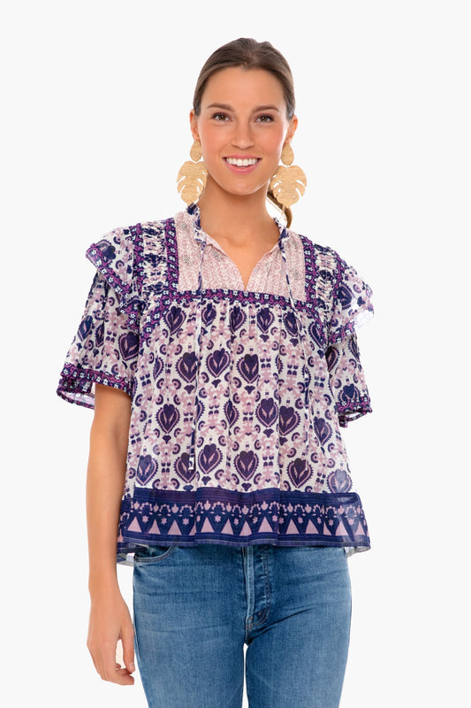 Violet Brigitte Border Pintuck Top