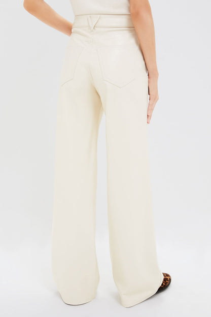 Ecru Vegan Leather Taylor High Rise Wide Leg
