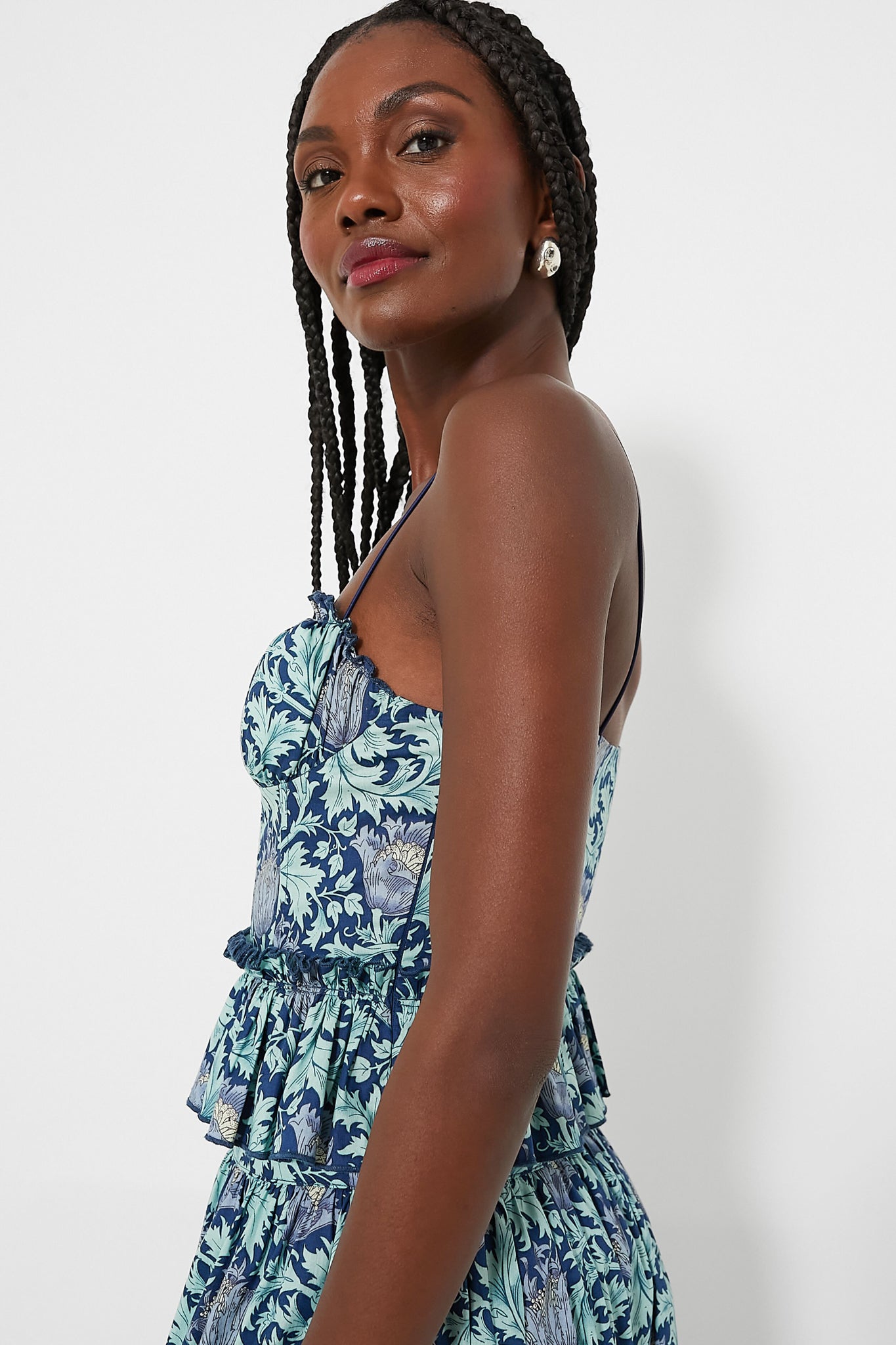 Multi Blue Leafy Floral Dylan Bustier Top