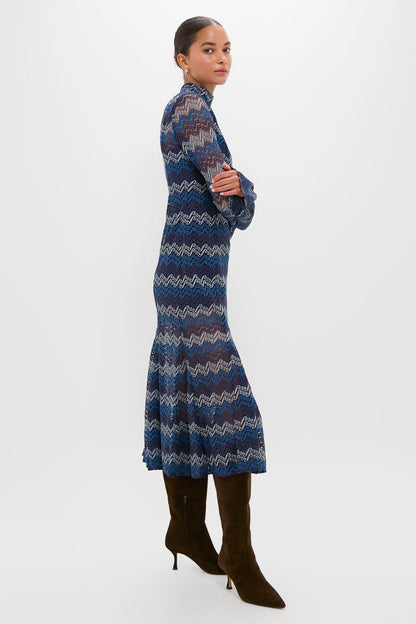 Navy Tonal Lorraine Knit Maxi Dress