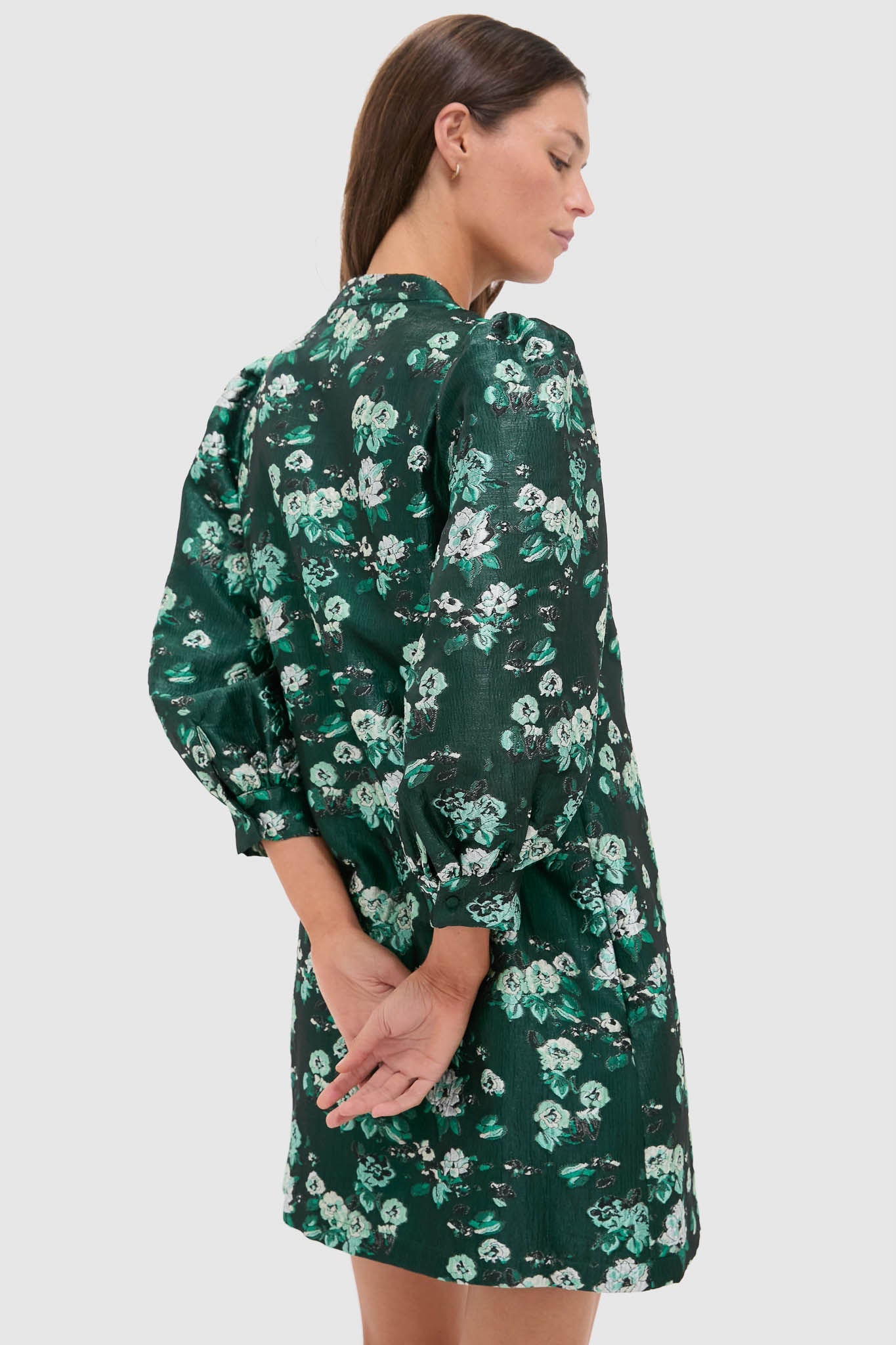 Emerald Magnolia Floral Jacquard Samantha Dress
