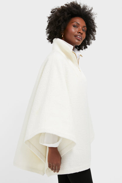 Winter White Boucle High-Neck Poncho