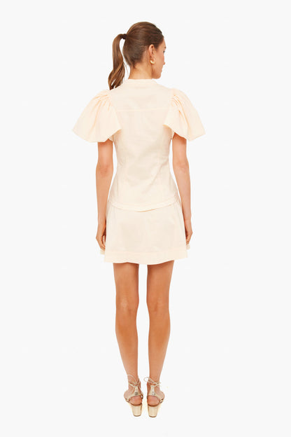 Almond Bessie Ruched Poplin Puff Sleeve Mini Dress