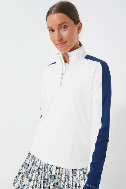 White and Navy Carver Quarter Zip Tee
