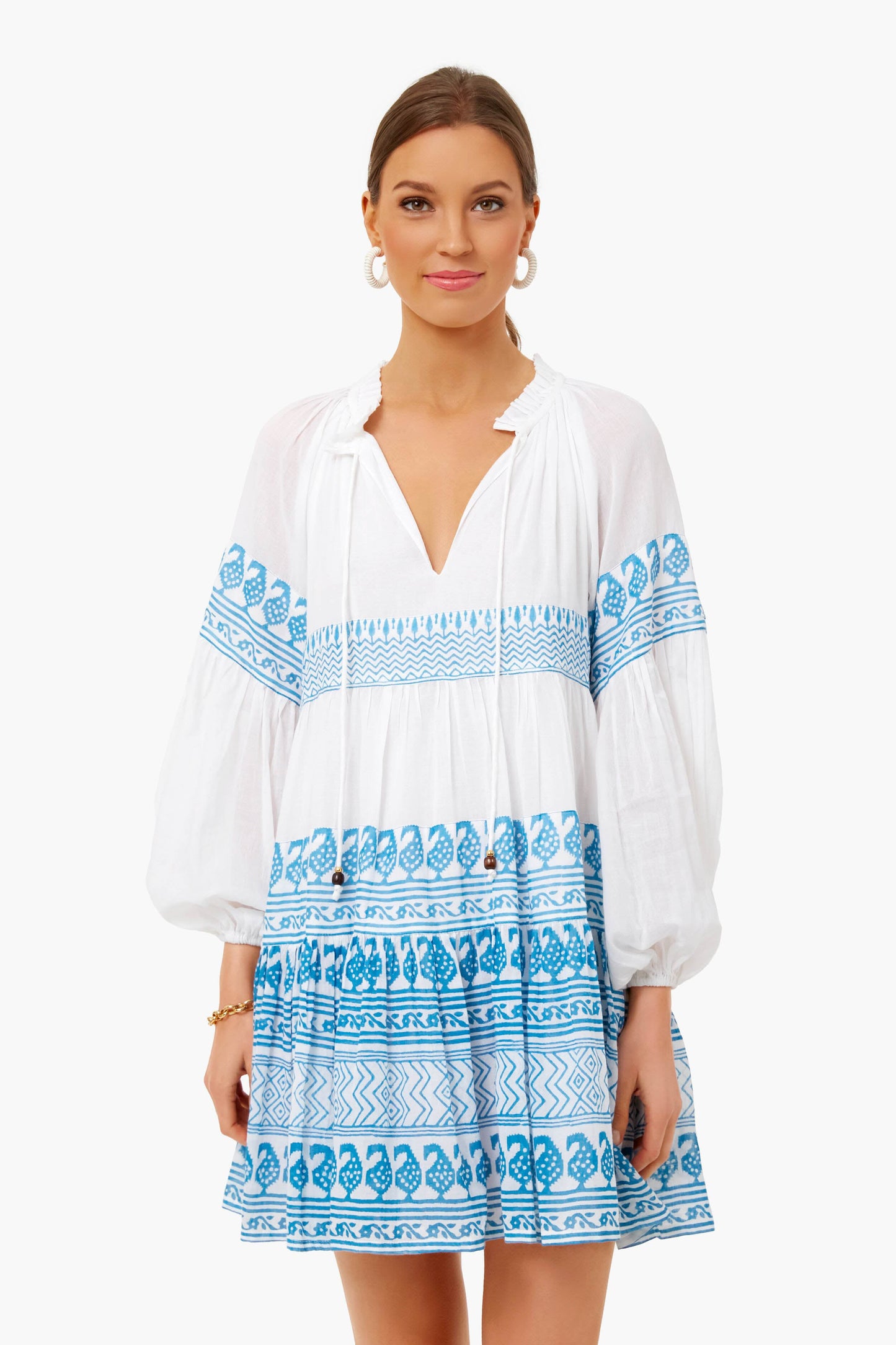 Santorini Blue Balloon Sleeve Short Dress