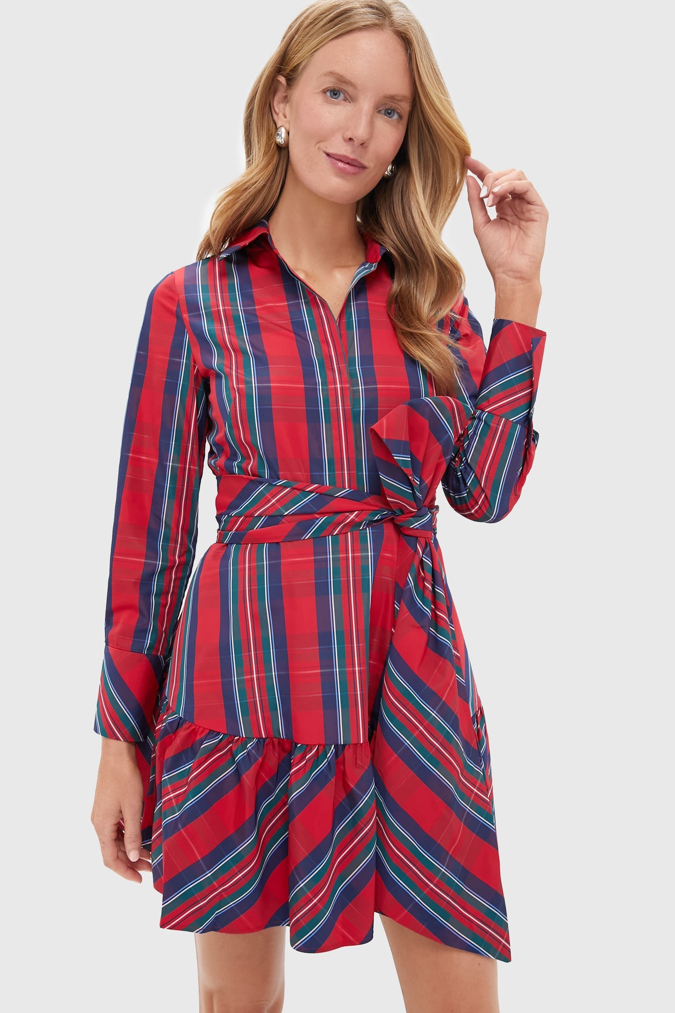 Balsam Plaid Tie Waist Shirt Dress
