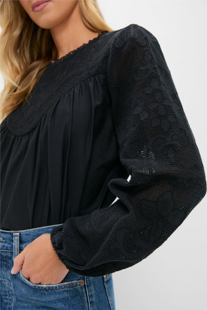 Black Patchwork Embroidered Cressida Blouse