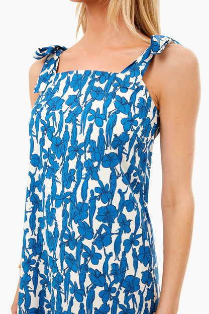 Blue Hibiscus Drop Waist Shoulder Tie Dress