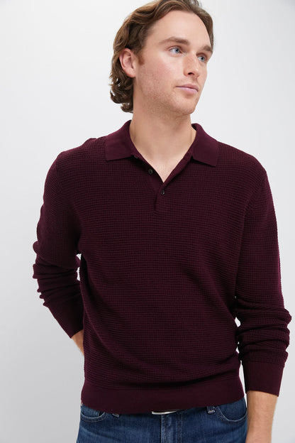 Burgundy Merino Waffle Polo