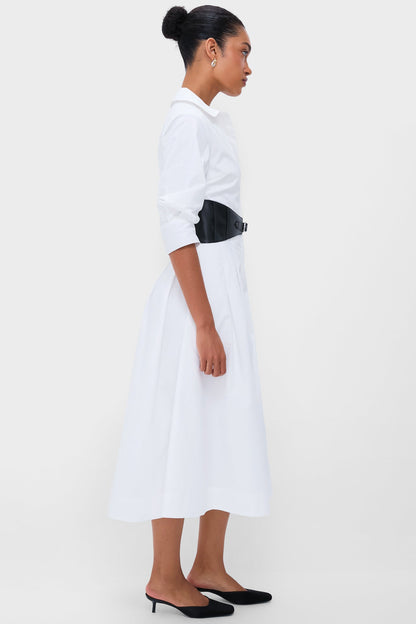 White Olson Belted Midi Dress
