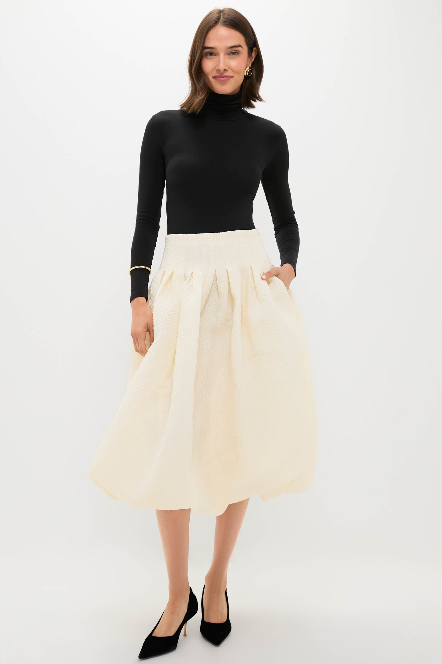 Cream Fayetta Embossed Bubble Skirt