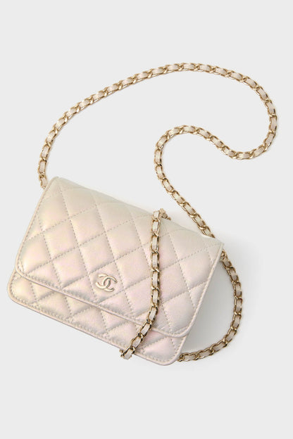 CHANEL Gold Cowhide Leather Wallet On Chain