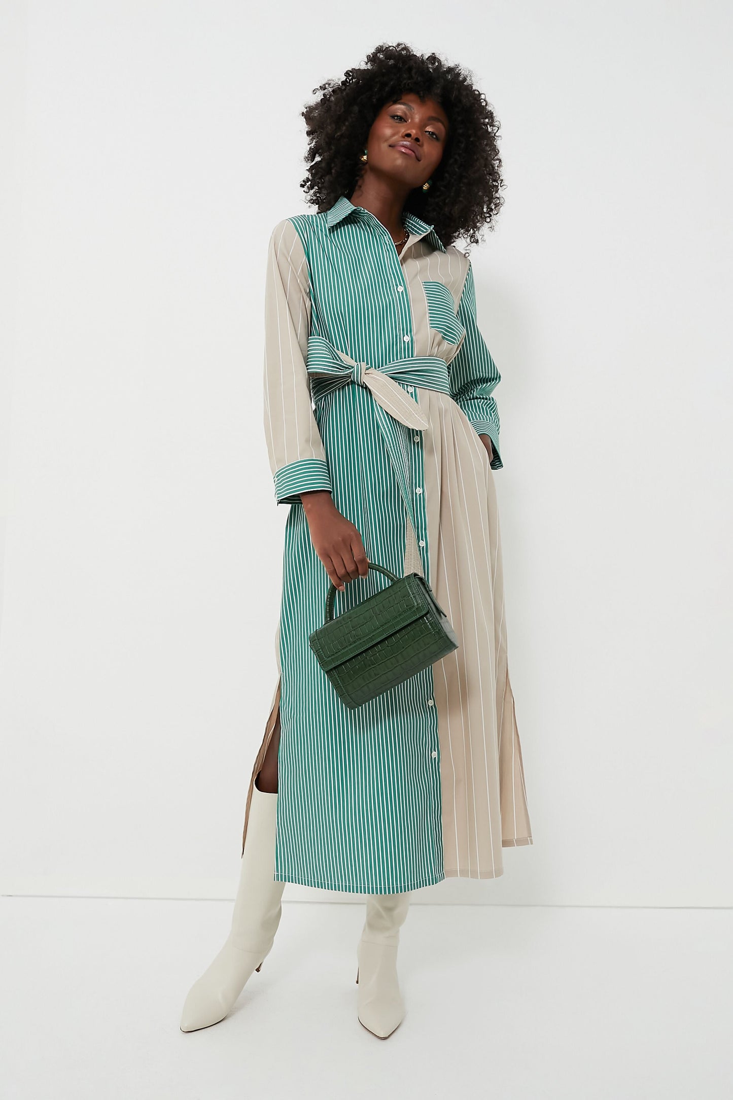 Tan and Green Striped Chessie Dress